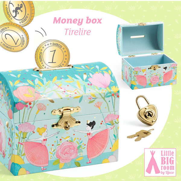 Djeco Wooden piggy bank with lock "Ballerina"