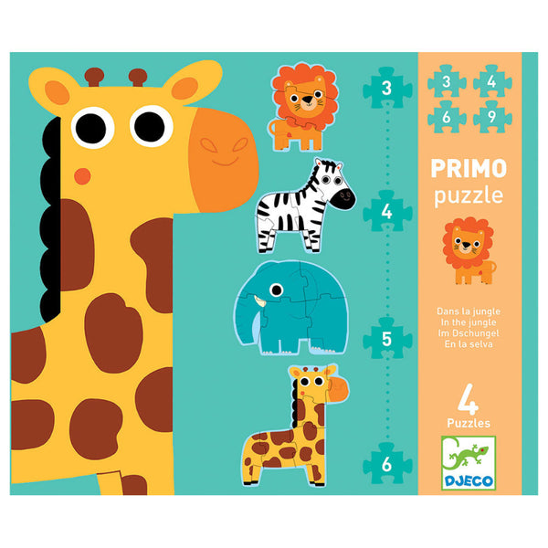 Djeco 4 puzzles Jungle animals with 3,4,5,6 pieces
