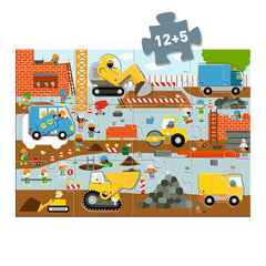 Djeco giant puzzle 12+5 pieces "Construction vehicles with movement"
