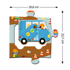 Djeco giant puzzle 12+5 pieces "Construction vehicles with movement"