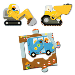 Djeco giant puzzle 12+5 pieces "Construction vehicles with movement"