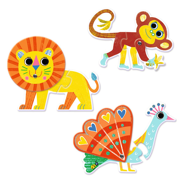 Djeco 6 Puzzles with 2 pieces and movement "Jungle Animals"