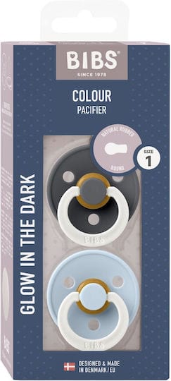 BIBS Πιπίλες Bibs Πιπίλες Νύχτας Καουτσούκ 0-6m Iron GLOW/Baby Blue GLOW 2τμχ