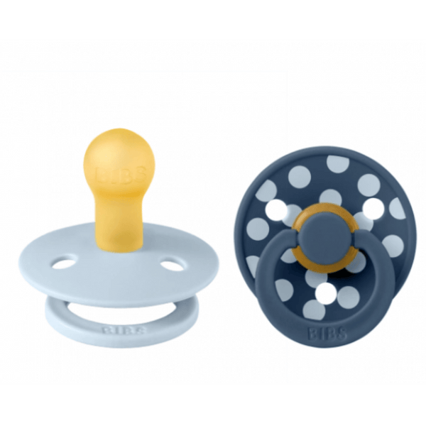 BIBS Πιπίλες Bibs – Σετ πιπίλες 2τμχ – polka dot baby blue/steel blue – στρογγυλή 0+m 11034104