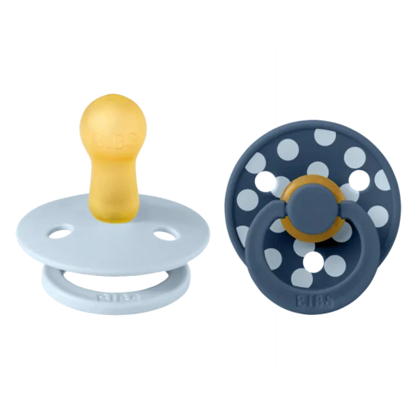 BIBS Πιπίλες Bibs – Σετ πιπίλες 2τμχ – polka dot baby blue/steel blue – στρογγυλή 6+m 12034104