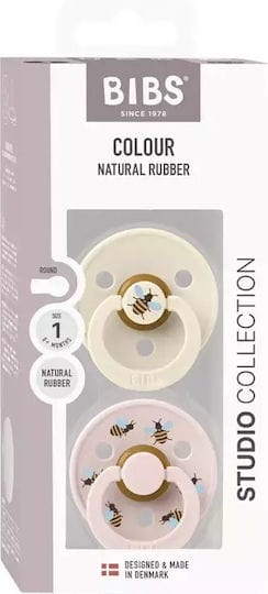 BIBS Πιπίλες Bibs Πιπίλες Καουτσούκ No1 για 0-6 μηνών Studio Bumblebee Ivory Mix 2τμχ