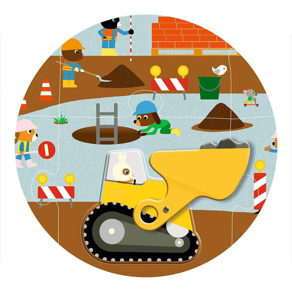 Djeco Ζωγραφική - Καλλιτεχνικά - Παζλ Djeco παζλ γίγας 12+5 τεμαχίων "Κατασκευαστικά οχήματα με κίνηση"