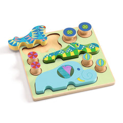 Djeco Ζωγραφική - Καλλιτεχνικά - Παζλ Djeco ξύλινα σφηνώματα που γίνονται κινούμενα παιχνίδια "Ζωάκια"