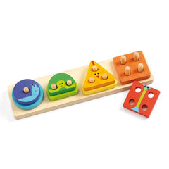 Djeco Εκπαιδευτικά Παιχνίδια Djeco Ξύλινη βάση με καβίλιες Μαθαίνω γεωμετρικά σχήματα - χρώματα