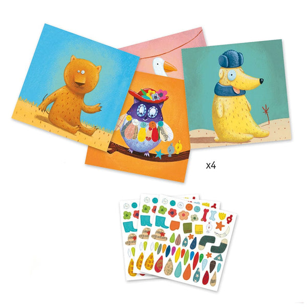 Djeco Ζωγραφική - Καλλιτεχνικά - Παζλ Djeco Δημιουργώ με αυτοκόλλητα εικόνες Ζωάκια