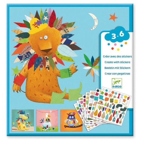 Djeco Ζωγραφική - Καλλιτεχνικά - Παζλ Djeco Δημιουργώ με αυτοκόλλητα εικόνες Ζωάκια