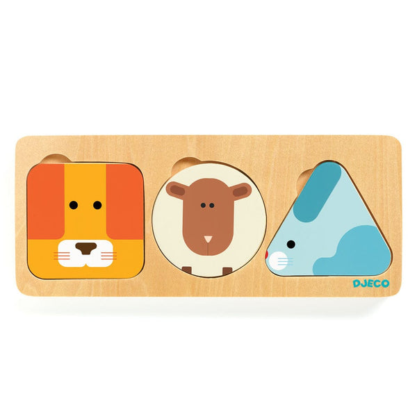 Djeco Ζωγραφική - Καλλιτεχνικά - Παζλ Djeco Ξύλινο παζλ 3 επιπέδων Σχήματα -Ζωάκια - FSC MIX