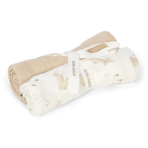Little Dutch Πανάκια Μωρού LITTLE DUTCH. Σετ 2 πανάκια αγκαλιάς από μουσελίνα Baby Bunny 70x70