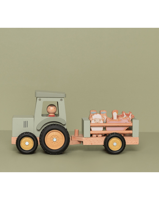 Little Dutch ξύλινα παιχνίδια Little Dutch Ξύλινο τρακτέρ με καρότσα και ζωάκια Little Farm FSC LD7149