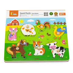 Viga Ζωγραφική - Καλλιτεχνικά - Παζλ Viga Σφηνώματα ξύλινα με ήχους ζωάκια φάρμας