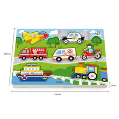 Viga Ζωγραφική - Καλλιτεχνικά - Παζλ Viga Σφηνώματα ξύλινα με ήχους Οχήματα