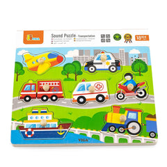 Viga Ζωγραφική - Καλλιτεχνικά - Παζλ Viga Σφηνώματα ξύλινα με ήχους Οχήματα