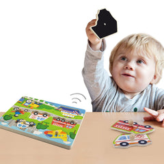 Viga Ζωγραφική - Καλλιτεχνικά - Παζλ Viga Σφηνώματα ξύλινα με ήχους Οχήματα