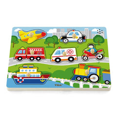 Viga Ζωγραφική - Καλλιτεχνικά - Παζλ Viga Σφηνώματα ξύλινα με ήχους Οχήματα